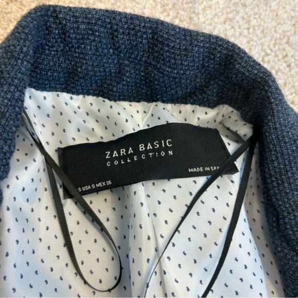 Zara navy blue knit open front blazer pockets Sz S - Picture 7 of 9